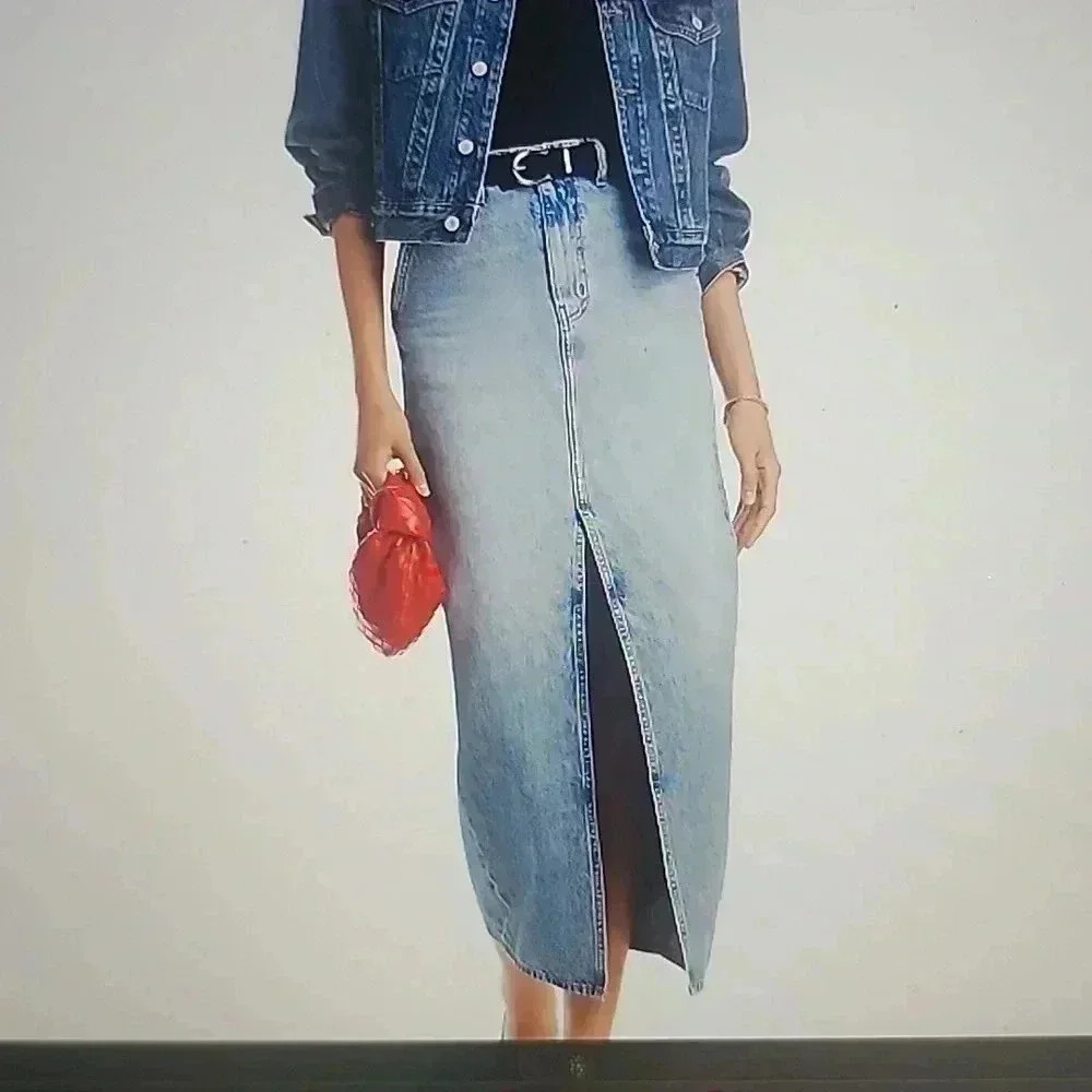 DEREK LAM IO CROSBY COTTON HIGH RISE DENIM MAXI SKIRT SIZE 26